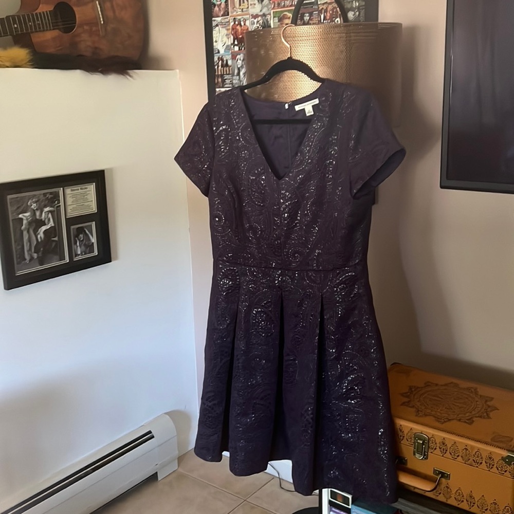 Banana Republic Purple Baroque Print Pleated Dress
